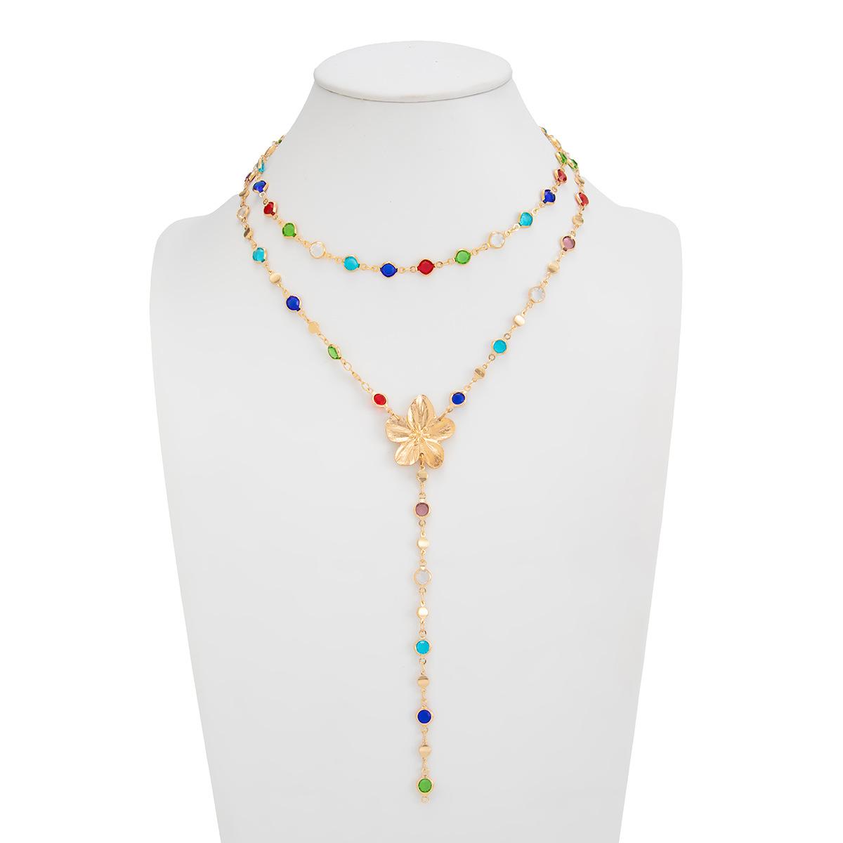 Creative Colorful Y-Shaped Multi-Layer Crystal Necklace – Sweet Style Metal Flower Choker Creative Colorful Y-Shaped Multi-Layer Crystal Necklace – Sweet Style Metal Flower Choker
