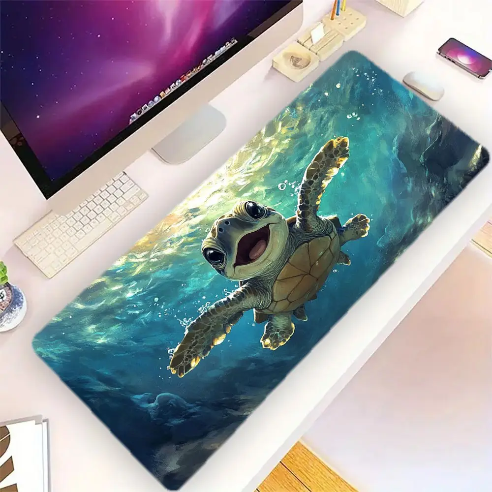 A Gaming Mouse Pad Featuring a Turtle Swimming in The Ocean, Designed with a Thick Non-Slip Rubber Base And Surface, Providing Complete Coverage for Both Keyboard And Mouse for PC Or Laptop Use