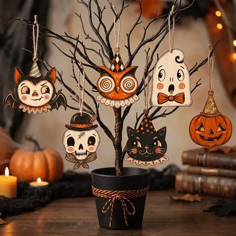 Mini Halloween Decoration Pendant, Cartoon Style Halloween Home Decor, Cute Ghost, Pumpkin, Cat, Skull, Indoor Atmosphere