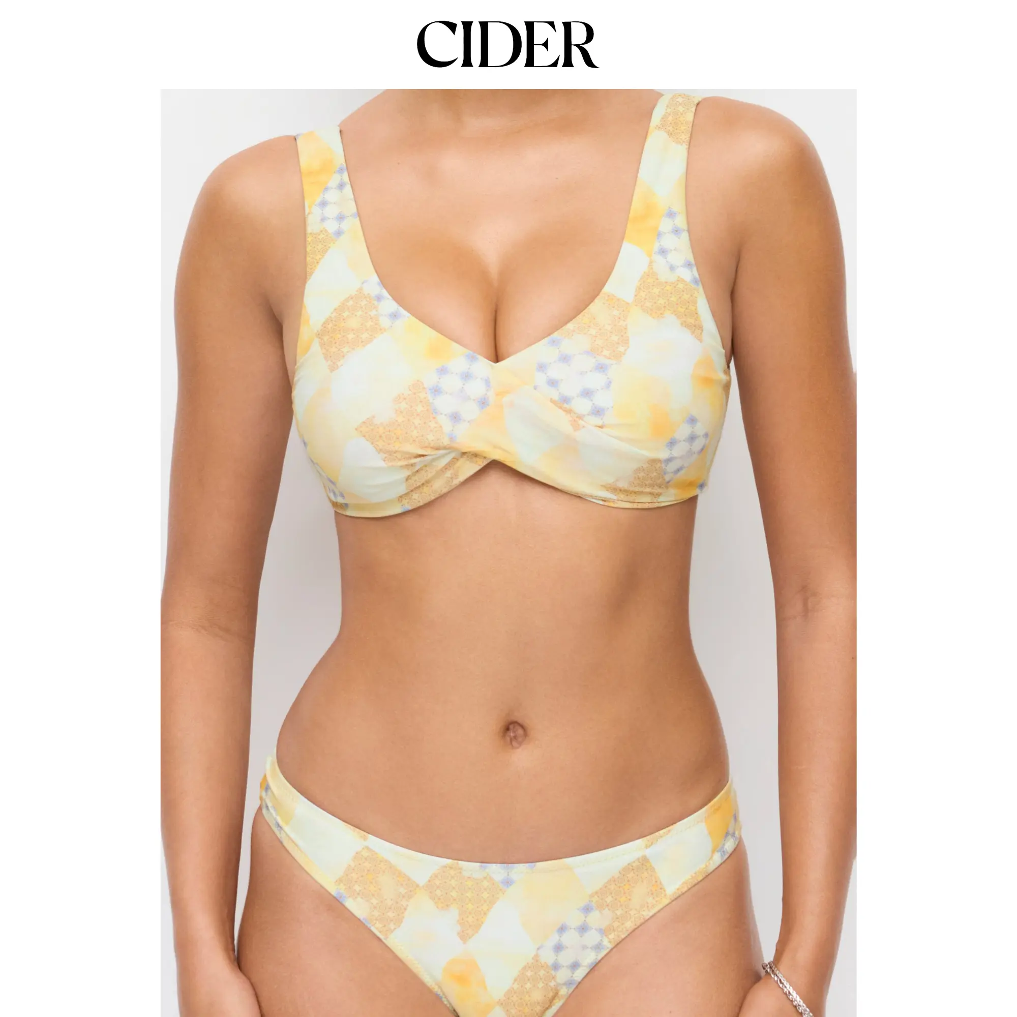 Cider Check Twist Front Bikini Set