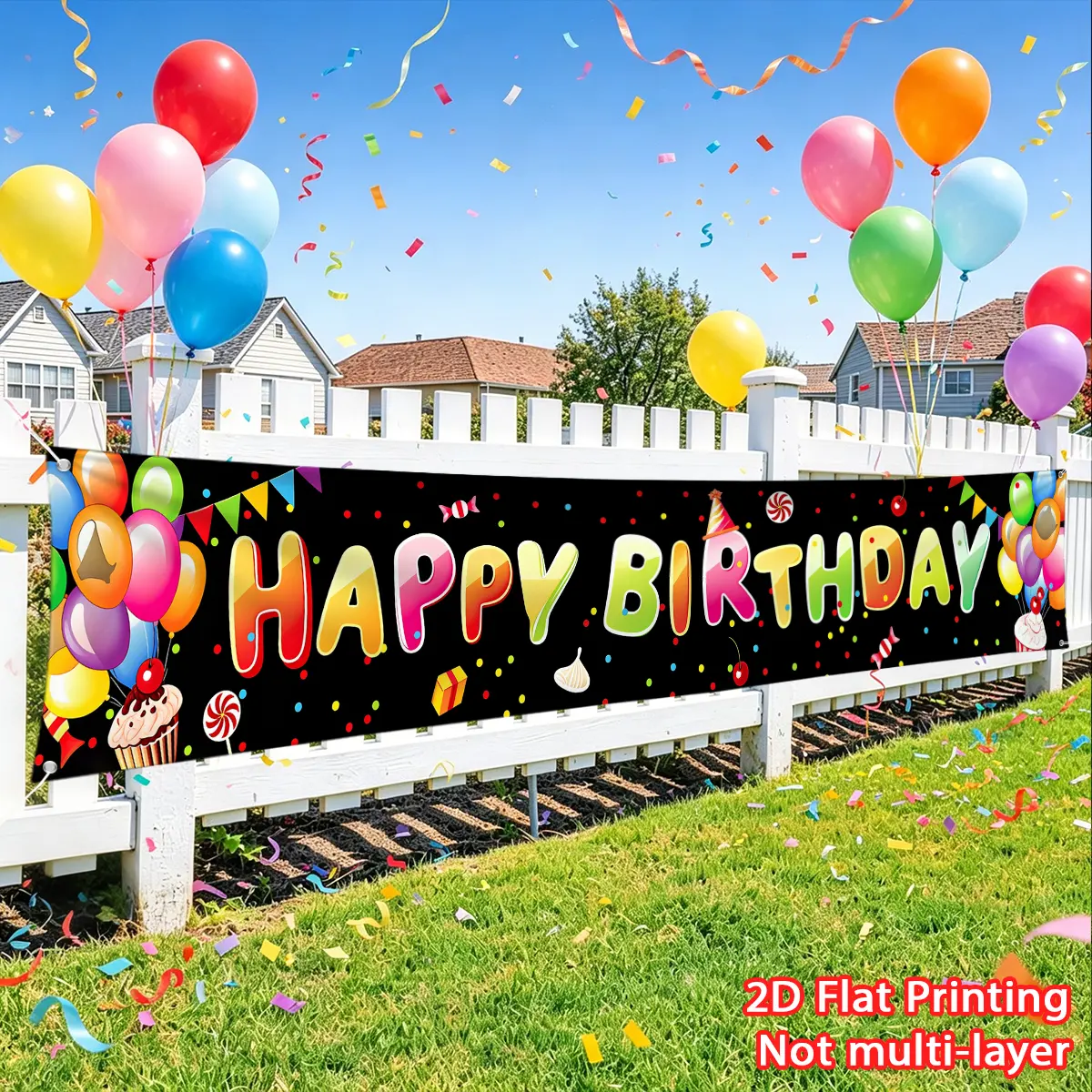 1pc black background colorful birthday banner fence banner, birthday party banner high-definition printing suitable for decorating birthday party venues