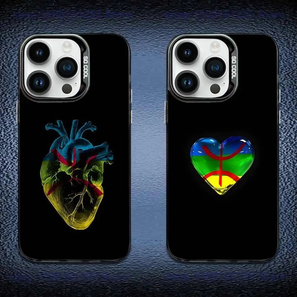 Amazigh Berber Flag Phone Case with Berber Figure - TPU+PC Protective Black Candy Matte Shockproof Cover, Fits iOS iPhone Series 17,16,15,14,13,12,11,X,Mini,Pro,E,MAX