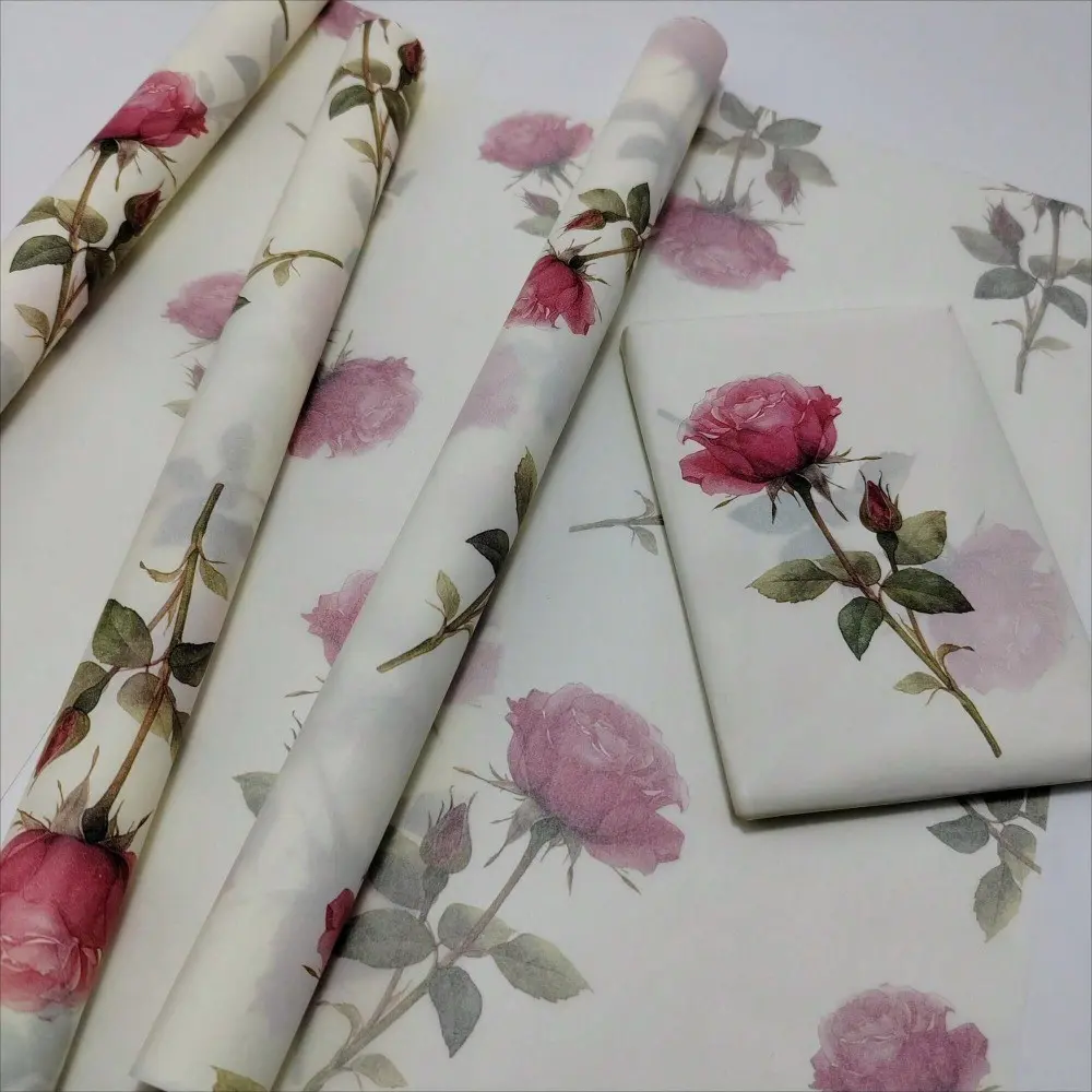 Romantic Rose Theme Light Gift Wrapping Paper, Floral Wrapping Paper, Ideal for DIY Crafts, Bouquet Packaging, Birthday Gifts, Perfect for Holidays and Weddings