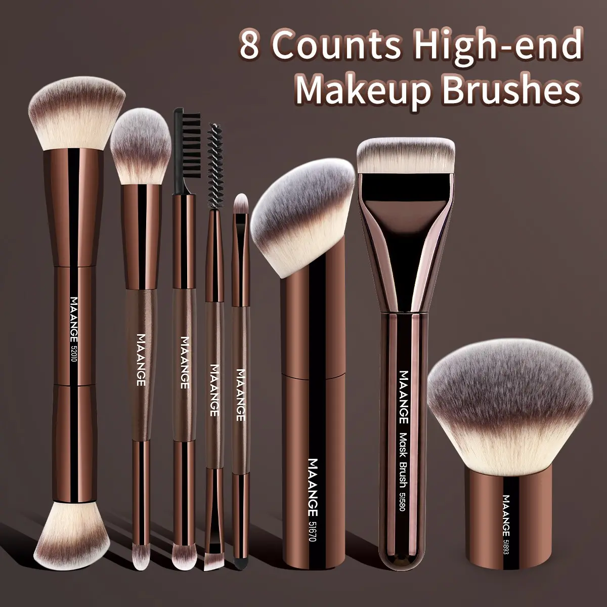 Maange 8-Piece Makeup Brush Set, Makeup Blending Brushes, Multifunctional Makeup Brushes, Includes Foundation Brush, Eyelash Brush, Concealer Brush, Blush Brush, Ideal for Home and Travel