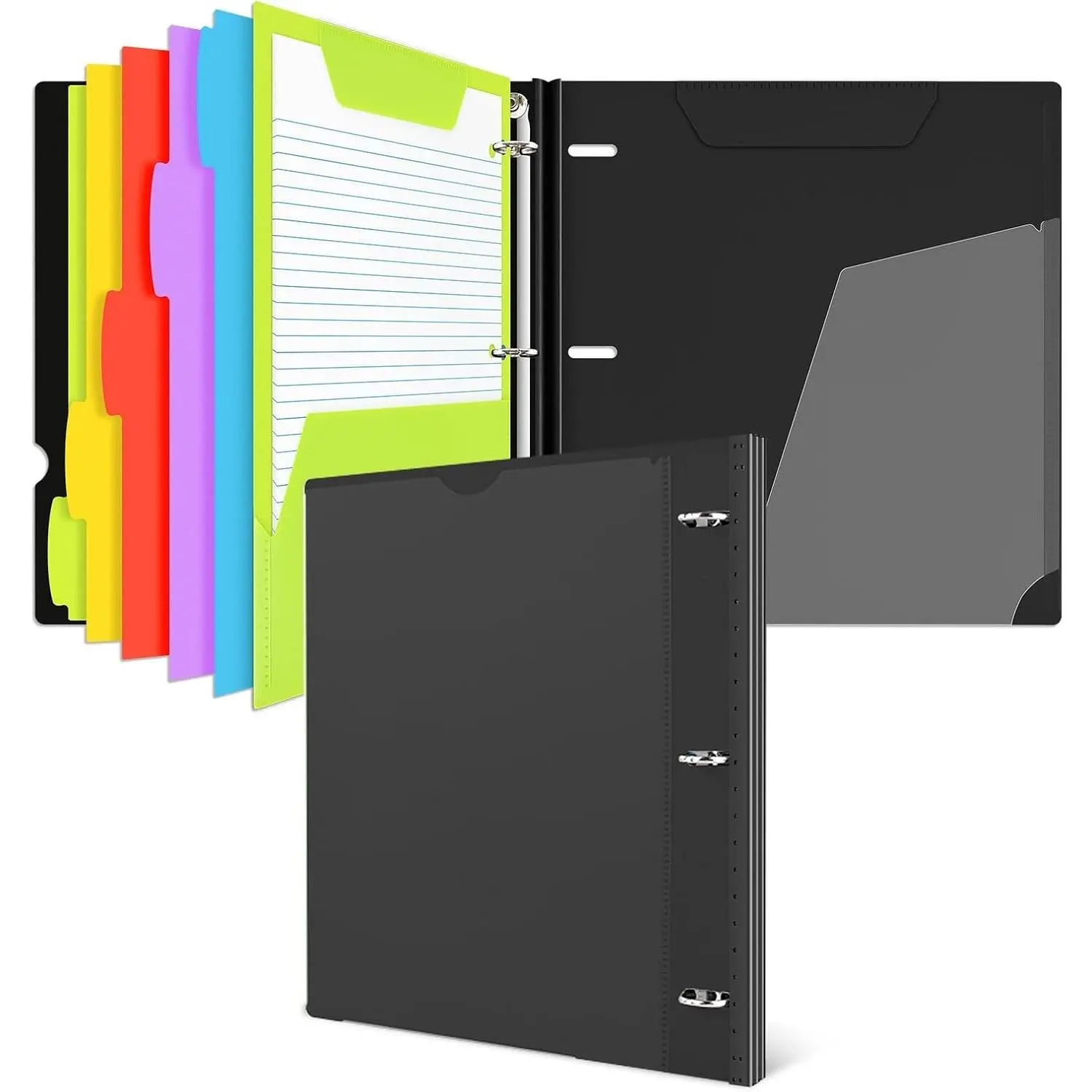 All-in-one Telescoping Binder Notebook, Refillable 3 Ring Notebook Binder with Plastic Movable Pocket Folder, Plastic Subject Dividers, Graph Paper and College Ruled Paper - BlackGift