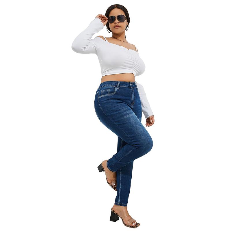 Women's Plus Size Stretchy Skinny Jeans, Ripped Distressed Denim, Basic Style Ankle-Length Denim Pants