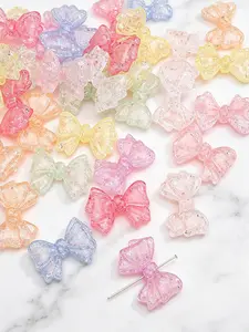 12pcs Acrylic Crackle Double Layer Bow Straight Hole Beads – Burst Crackle Irregular Drilled Bow Beads for DIY Bracelets, Earrings, Necklaces & Phone Charms Jewelry Making, Beads for Crafts