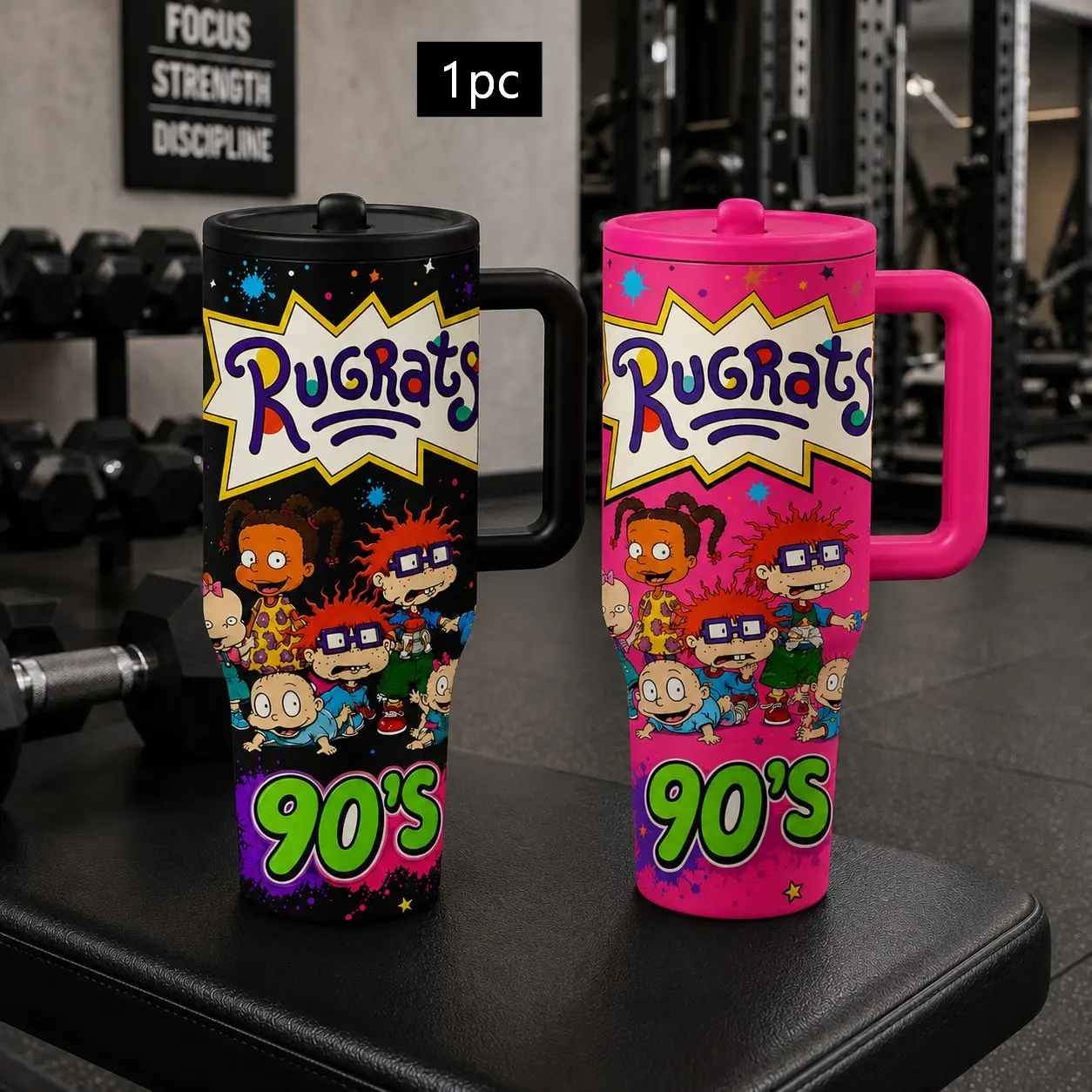 1PC 40oz 90s Retro Cartoon Baby Gang Pattern Insulated Drink Tumbler with Handle & Straw, Double Wall Vacuum Leak-Proof Travel Mug, Hot 12H Cold 24H, Large Capacity Cup for Men Women Teens, Birthday Christmas Nostalgia Gift