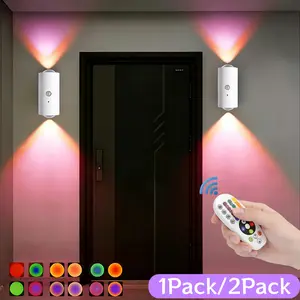 Magnetic LED Wall Sconce, 16 Color Changing RGB Wall Light with Remote & Touch Control, Motion Sensor, Rechargeable Battery Operated, Dimmable Up Down Wall Lamp for Bedroom Staircase Hallway Doorway