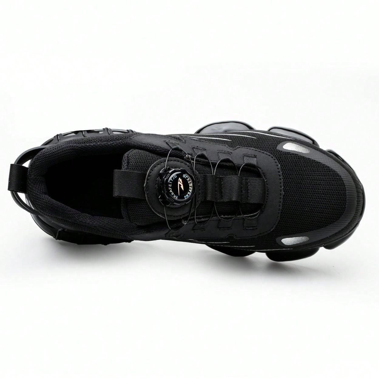 Unisex Anti-Smash Safety Shoes, Steel Toe Caps, Anti-Slip, Breathable,Industrial Construction Sports Rotatory Lace-Free Casual Hiking Shoes Black Gray