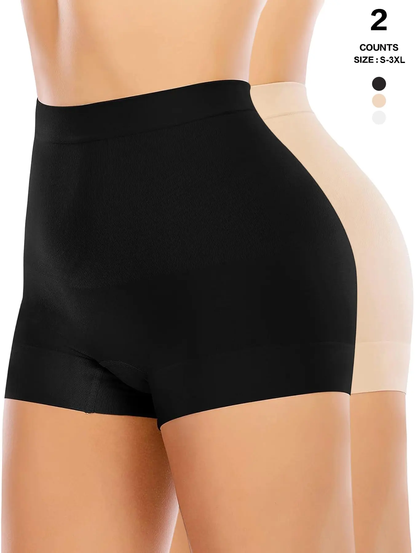 High Waist Tummy Control Butt Lifting Boyshort Shapewear Shorts, Organic Textile, Casual Style, All Seasons, Elastic Waist, Unlined