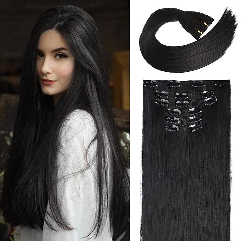 24 Inch Clip-in Hair Extensions 6pcs Long Straight Natural Look Synthetic for Women Soft Lightweight Comfortable Wear Everyday Use Youthful Style Extension Set half wig ponytails real human Short Dreadlock Curly Afro with Bangs Ice Sliky Fiber Headband az