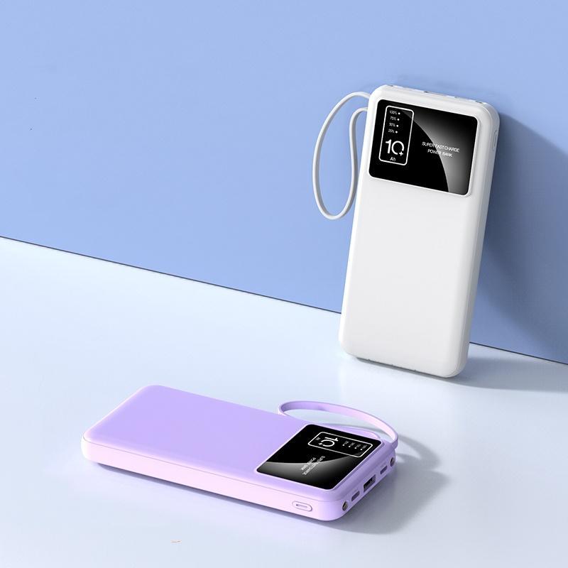 10,000 mAh Portable Charger Power Bank, Mini Battery Pack with 4 Built-In Cables, USB Charger Mobile Power Bank for iPhone 13&ndash;16 and Samsung Android Phones, External Battery Pack