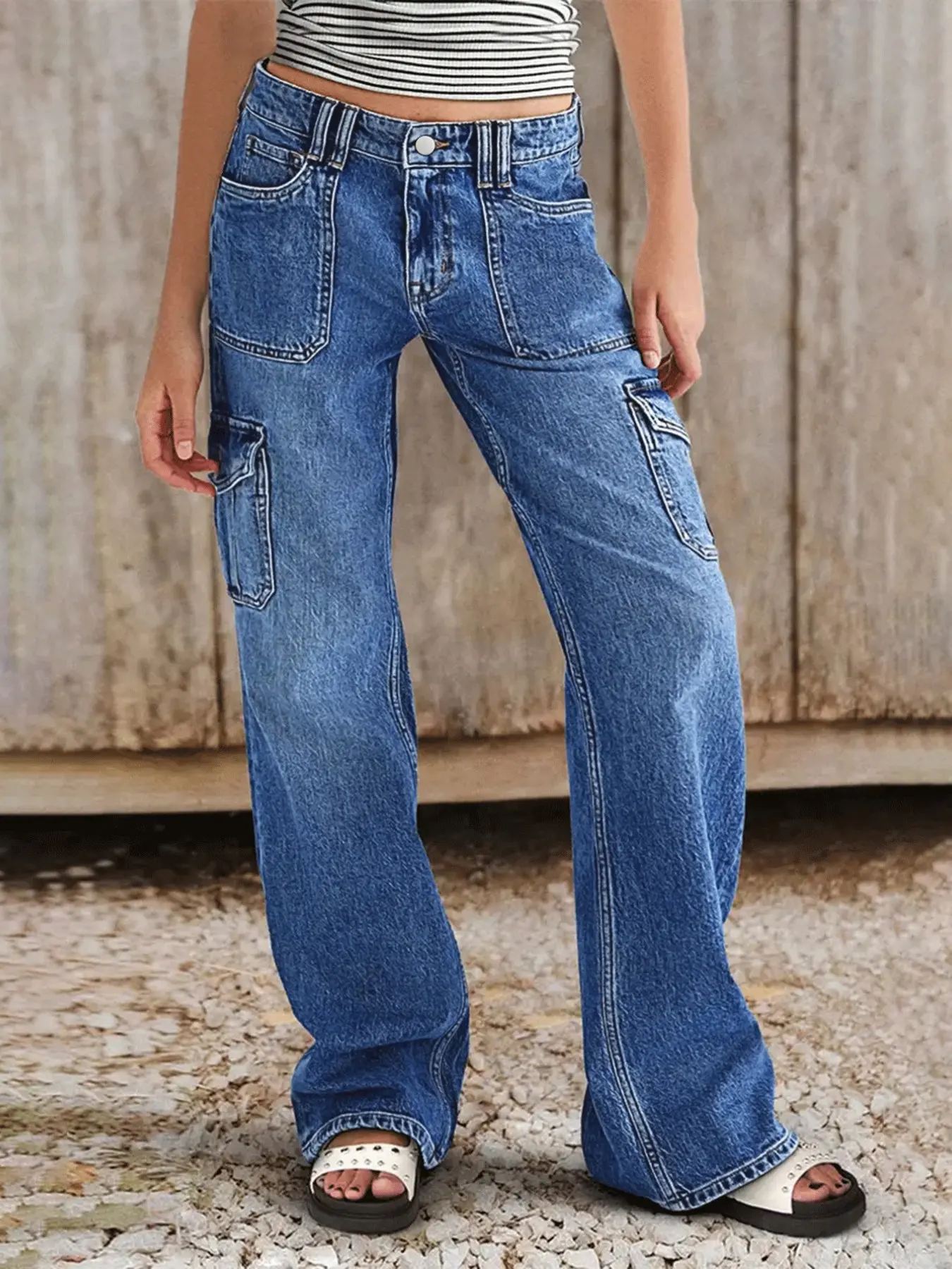 Women's Multi-Pocket Workwear Denim Jeans, Fashionable and Comfortable, Ideal for Daily Wear, Perfect Casual Style, All Seasons