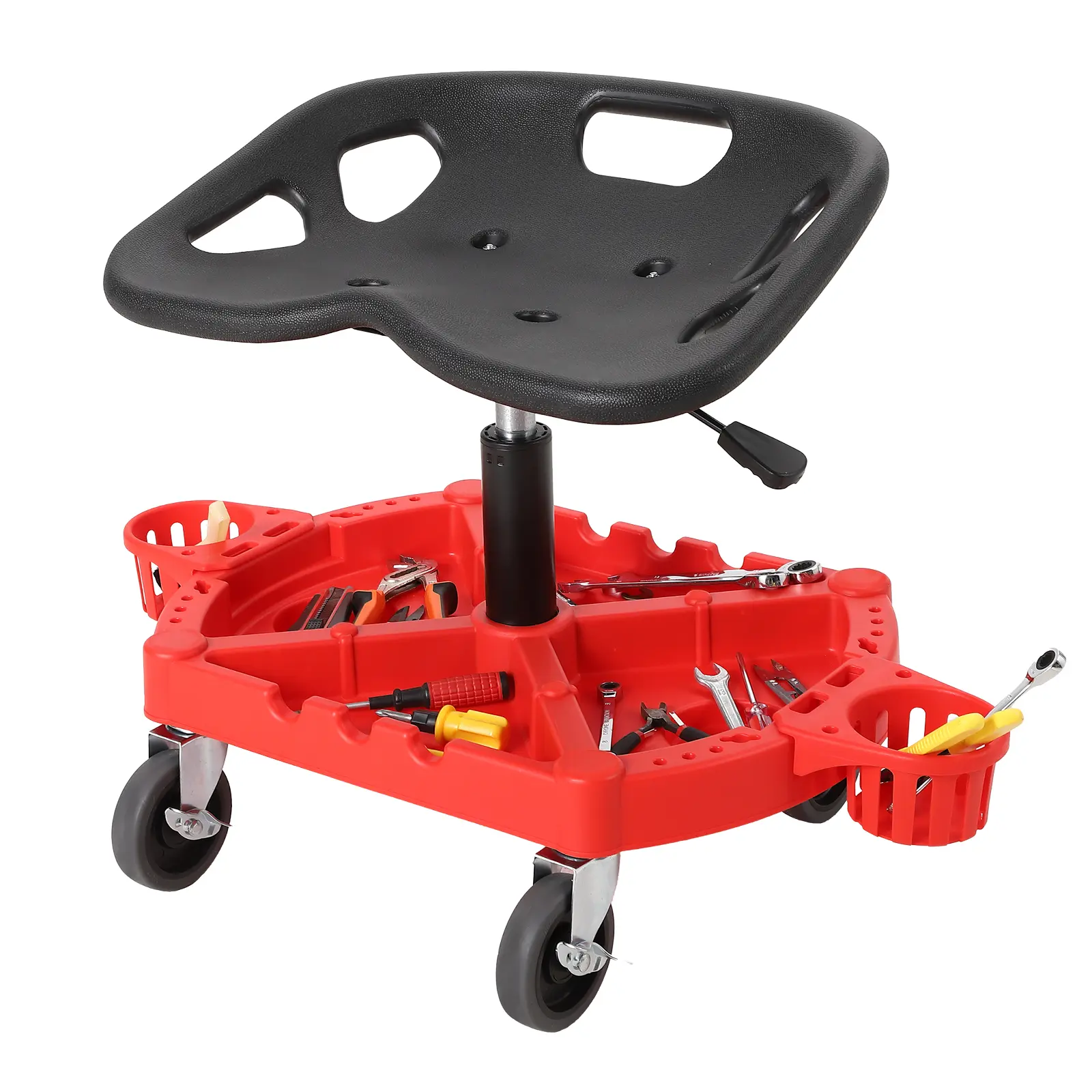 Garvee Ergonomic Mechanic Stool with Backrest, Heavy Duty 300lbs Rolling Garage Chair, Smooth Swivel Casters & Tool Tray for Workshop