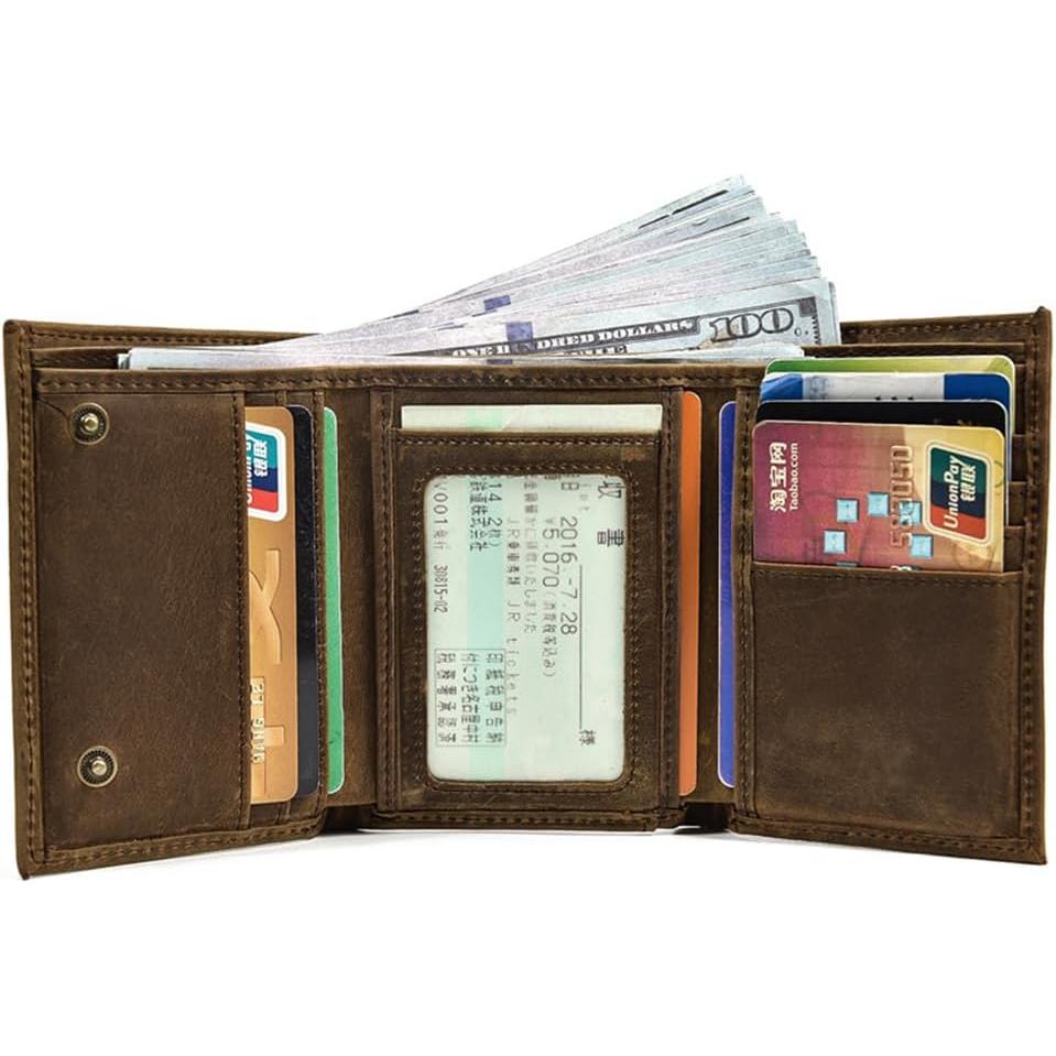 SUNDAY MIRTH Mens Wallets with Chains,  Trifold Wallet RFID Blocking Anti- Chain for Biker,  (Brown)