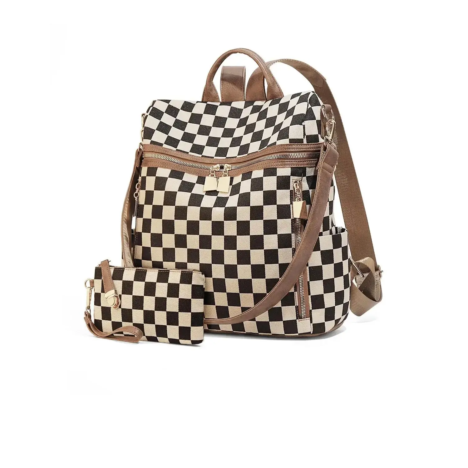 Checkered Backpack Purse for Women Plaid Back Pack Purses PU Leather Backpack Bags Multi-Purpose Anti-Theft Shoulder Bag, Suitable as a Gift for Mothers for Daily Handbags for Travel Work Casual Printed Backpack Backpacks Women，，