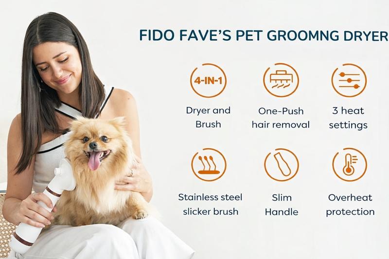 4-in-1 Dog Grooming Dryer, 2-in-1 Pet Hair Dryer & Brush with Self-Cleaning Function, Portable Dog Grooming Tool for Home Use, Ideal Gift for Pet Lovers