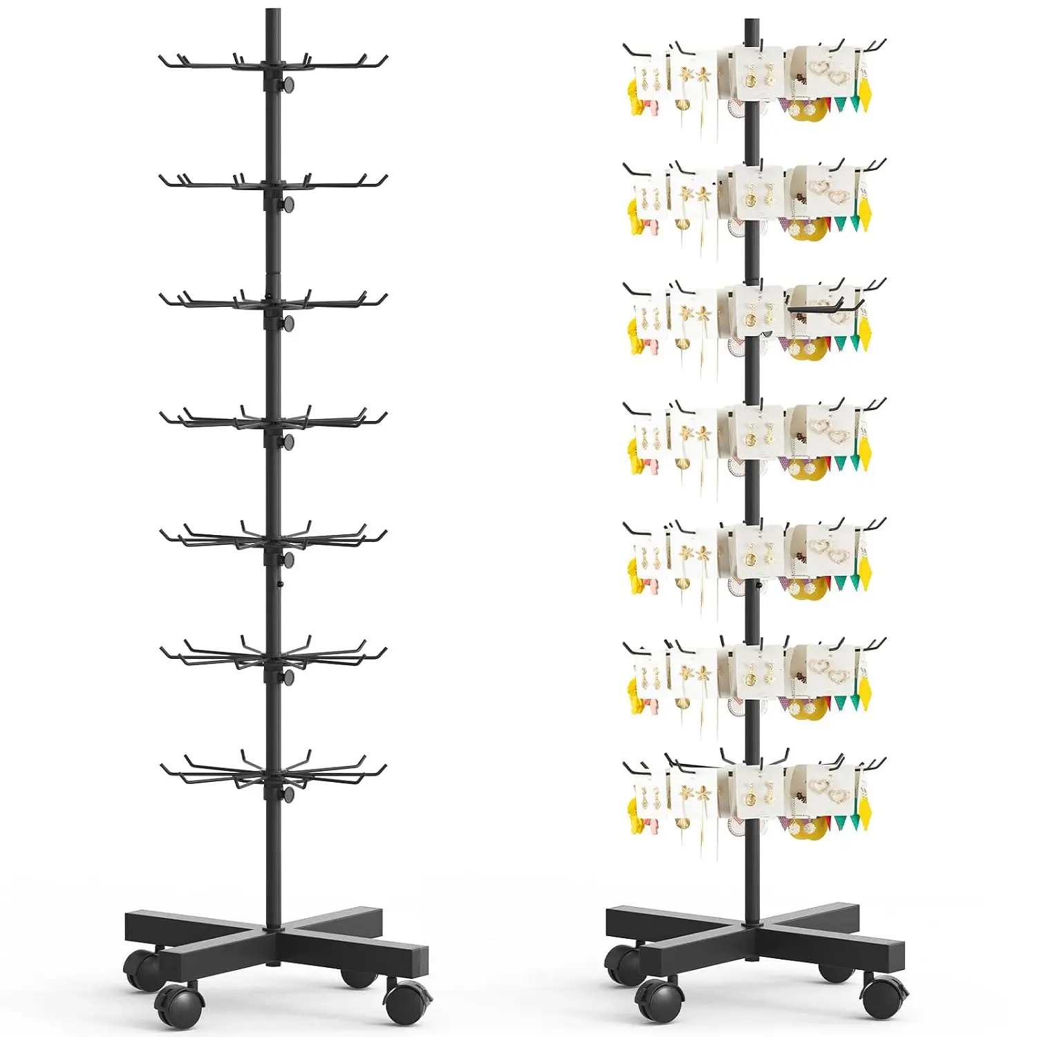 Retail Rotating Display Stand 7 Tier, Display Rack with Hooks for Store Display Movable Shop, Display Spinner Stand for Snacks  Keyring Hats Socks Toys