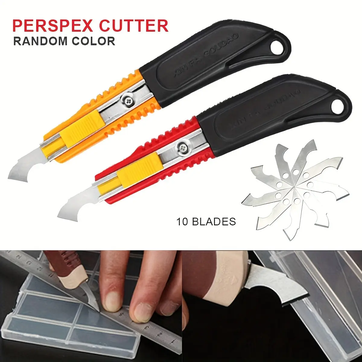 Acrylic Plastic Sheet Perspex Cutter Hook Cutting Tool W/10 Spare Blades Random Color