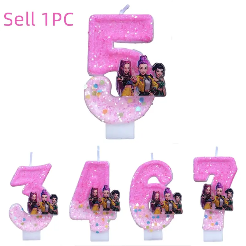 Girls Birthday Cake Candles with Age Numbers 3/4/5/6/7, Anniversary Festive Celebration Supplies, Cartoon Character Design Candles for Parties, Cake Decoration, Perfect for