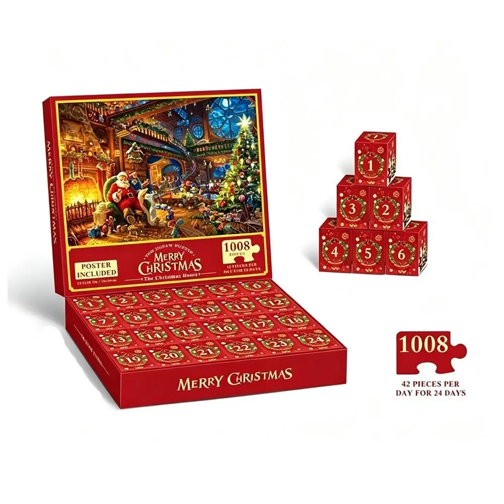 Christmas Countdown Calendar Puzzle 1008 Pieces, 2026 Christmas Countdown Calendar Puzzle, Holiday Santa Claus Puzzle 1008 Pieces
