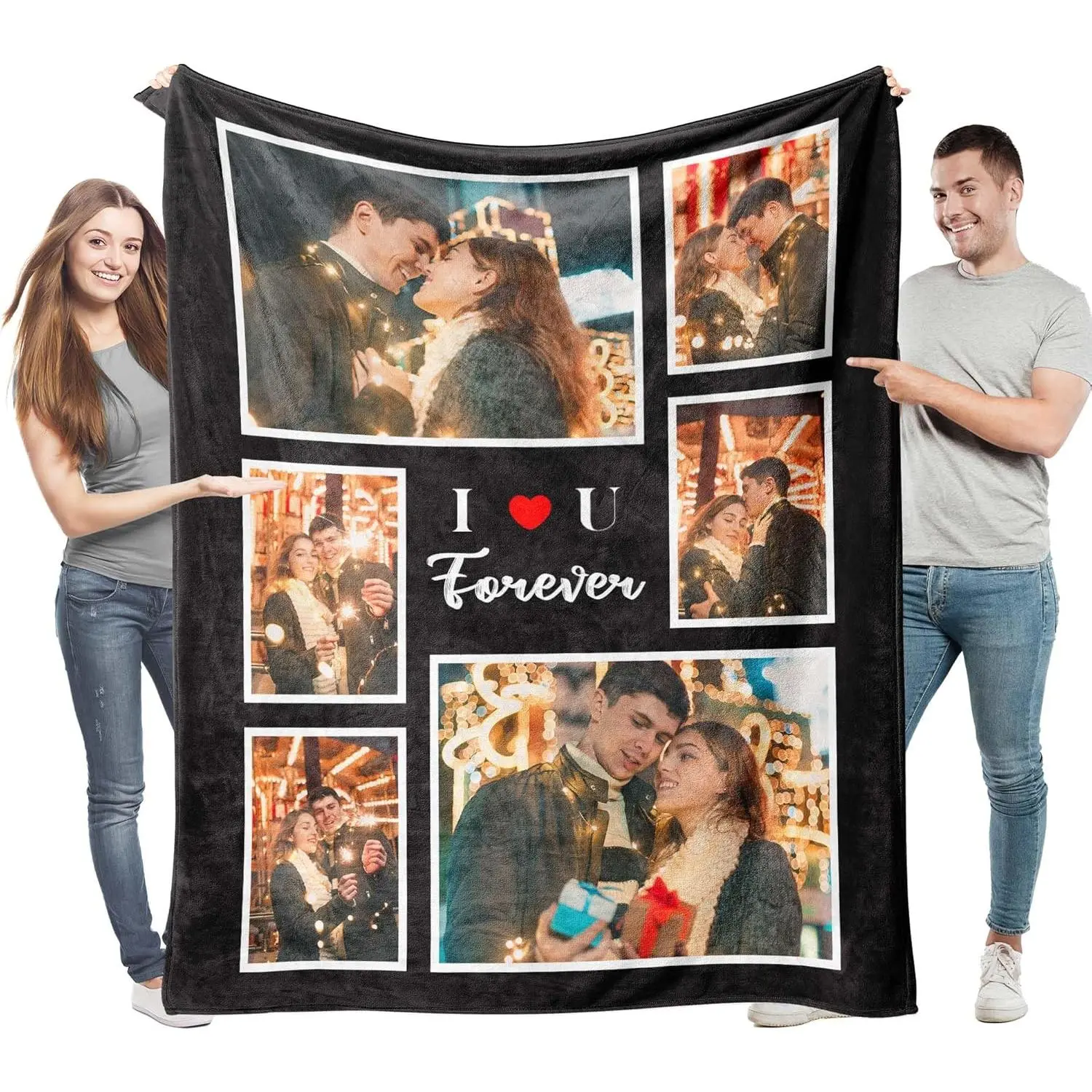Personalized Photo Print Blanket - Custom with Text, Double-Sided, Multi-Size, Soft Breathable, Made in USA, Intimate Couple Gifts, Home Lounge Throw