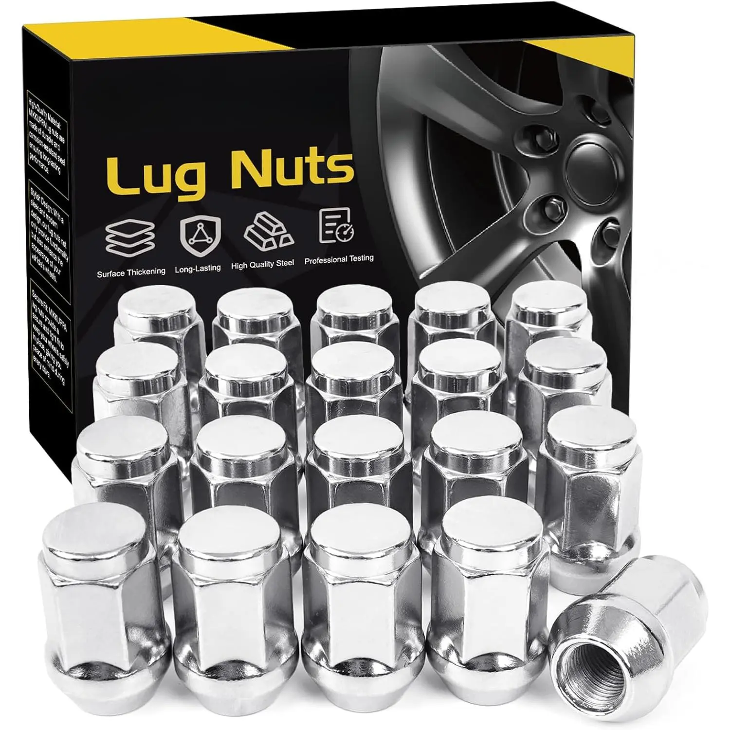20PCS 1/2-20 Lug Nuts - Replacement for 1991-2018 Ford Explorer, 2007-2014 Edge, 1964-2014 Mustang Aftermarket Wheel, Chrome Closed End Solid One-Piece Tire Nut