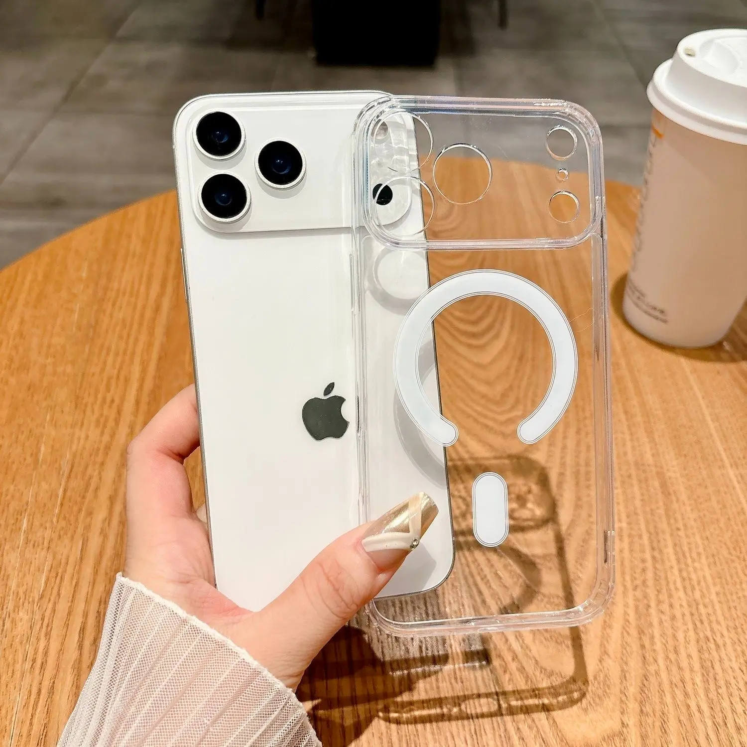 Transparent Strong Magnetic iPhone Case for 17/16/15/14/13/12 Pro Max, Anti-Drop Hard Back Soft Edge, Protective Cover