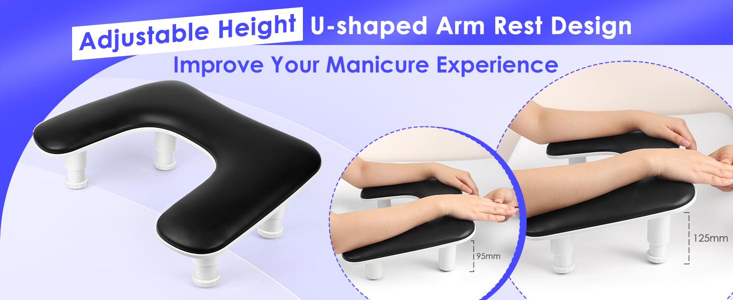 Manicure Arm Rest for Nails Tech: U-shaped Adjustable Nail Armrest - Black PU Leather Hand Stand Rest for Manicurists Manicure Arm Rest for Nails Tech: U-shaped Adjustable Nail Armrest - Black PU Leather Hand Stand Rest for Manicurists