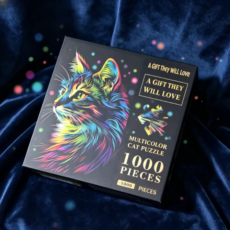 Sameline 1000-Piece Multicolor Rainbow Cat Jigsaw Kit, Recycled Cardboard Puzzle for Ages 14+, Home Wall Decor Hobby Gift