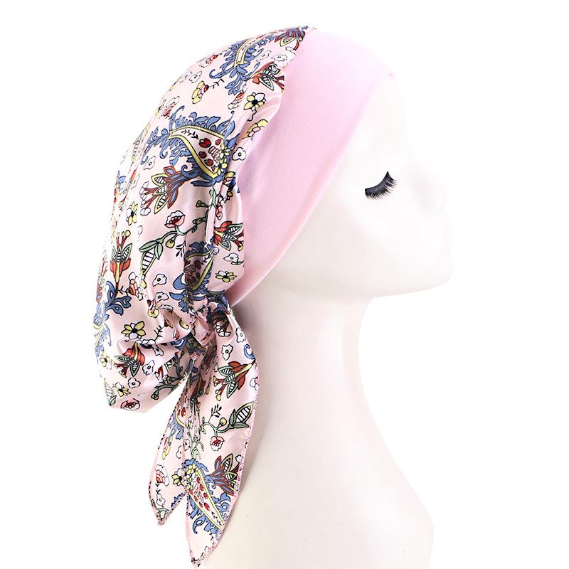 New Braided Turban Hat, Satin Print Tie Chemo Cap, Wide Elastic Sleep Bonnet