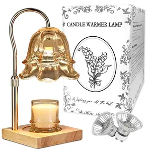 No Flame Home Fragrance Lamp, Gold Floral Candle Warmer with Timer & Height Adjustable Design