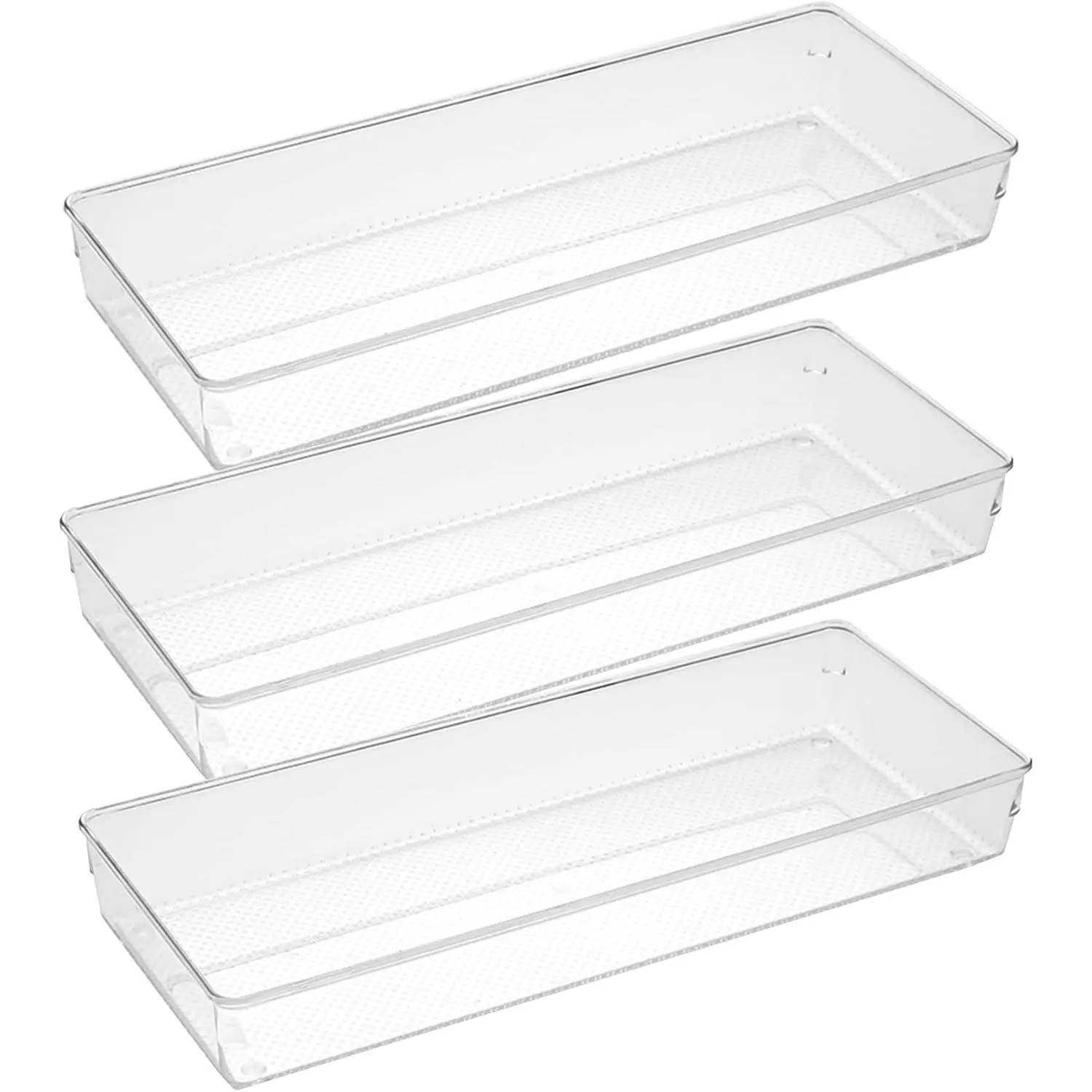 3-Pack Stackable Large Plastic Drawer Organizer Trays, 15" X 6", for Kitchen Cutlery, Utensils, Pet Supplies Storage