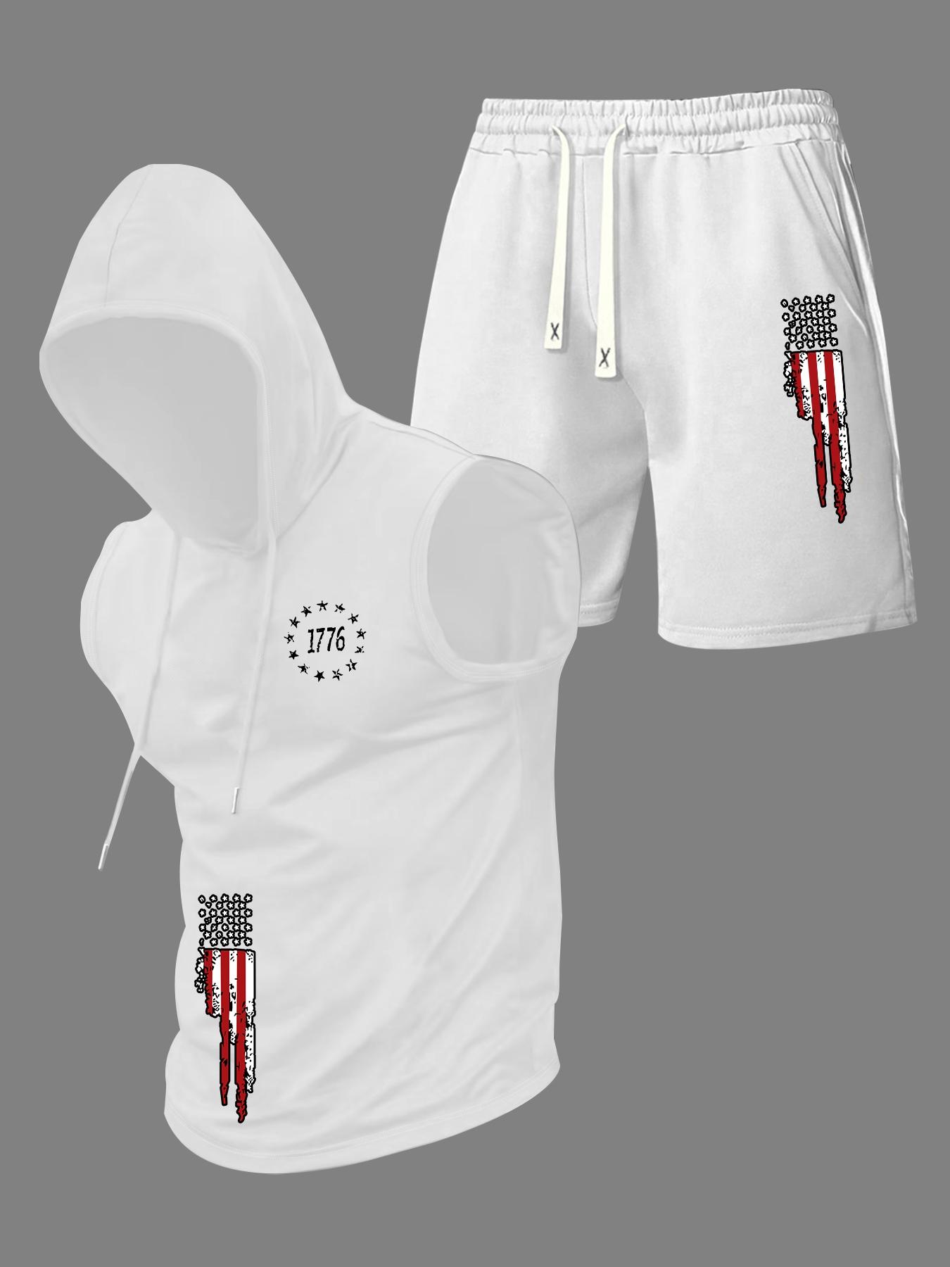 Men's Summer Casual Set, Hooded Sleeveless Vest & Drawstring Shorts, Sporty Style, Breathable Fabric, Outdoor Wear, 2 Pieces Pack