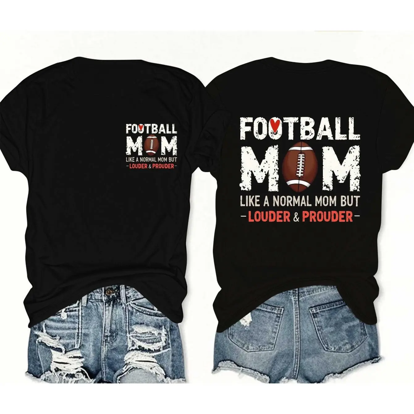 Football Mom Heart Ball T-Shirt ,Soft Everyday Tee for Soccer Moms, Game Day Outfits & Casual Fan Apparel