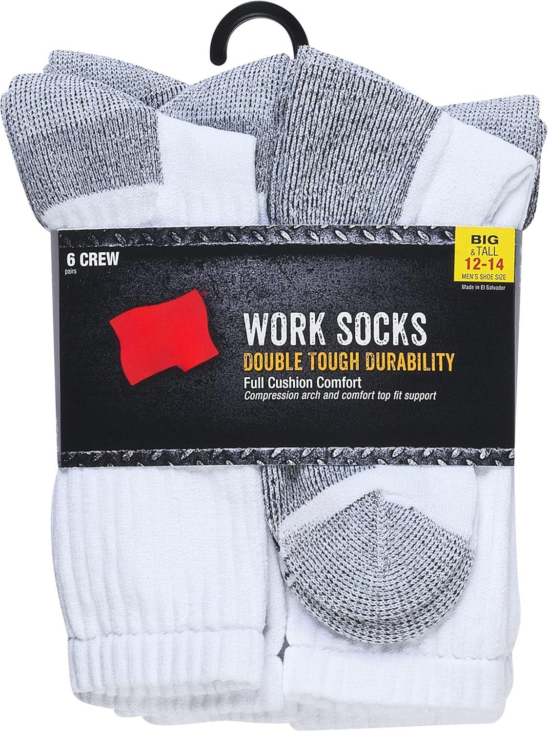 Men's Work Socks, Cushioned Crew Socks, Moisture-Wicking Socks & Odor Control, Black & White, 6 & 12 Pack Available