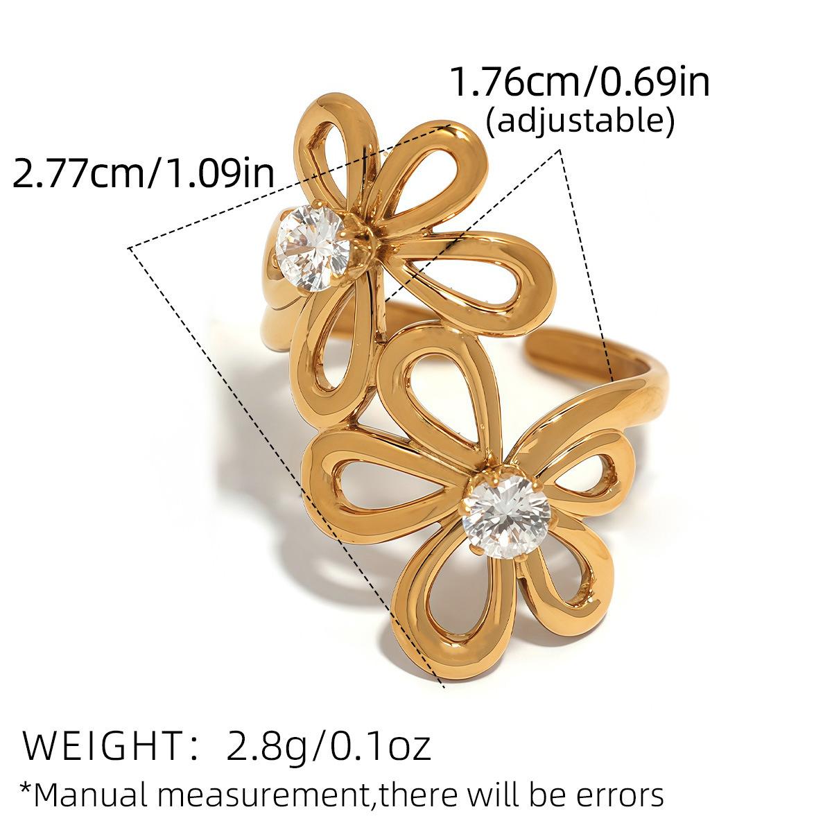 1pc 18K Gold Plated Flower Zircon Open Ring for Women, Stainless Steel Adjustable Delicate Luxury Jewelry, Garden Picnic Birthday Gift for Daughter Friend Gold-Plated Striped Couple Minimalist Stacking 1pc 18K Gold Plated Flower Zircon Open Ring for Women, Stainless Steel Adjustable Delicate Luxury Jewelry, Garden Picnic Birthday Gift for Daughter Friend Gold-Plated Striped Couple Minimalist Stacking