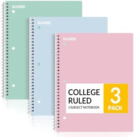 Spiral Notebooks, 3, 1Subject, College Ruled Paper, x 101/2", 70 Sheets per Notebook, Assorted Pastel Colors Spiral Notebooks for School
