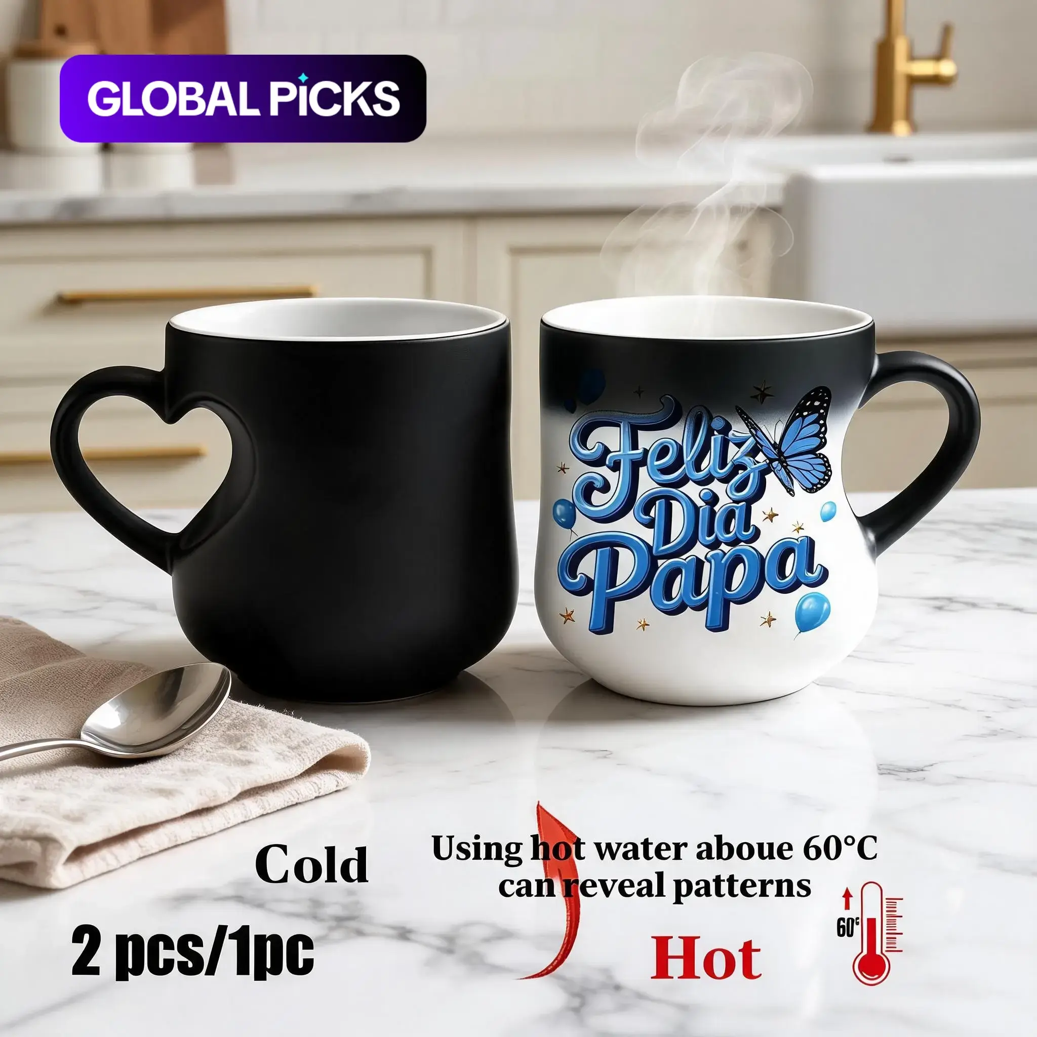 Magic Color-Changing Heart Mug for Mom, Pink Thermosensitive Ceramic Cup with Butterfly Design, Feliz Dia Mama Engraving, 330 ml, Mothers Day Mug, Ceramic Mugs, Mother's Day Gift for Mom's Birthday #GLOBAL PICKS