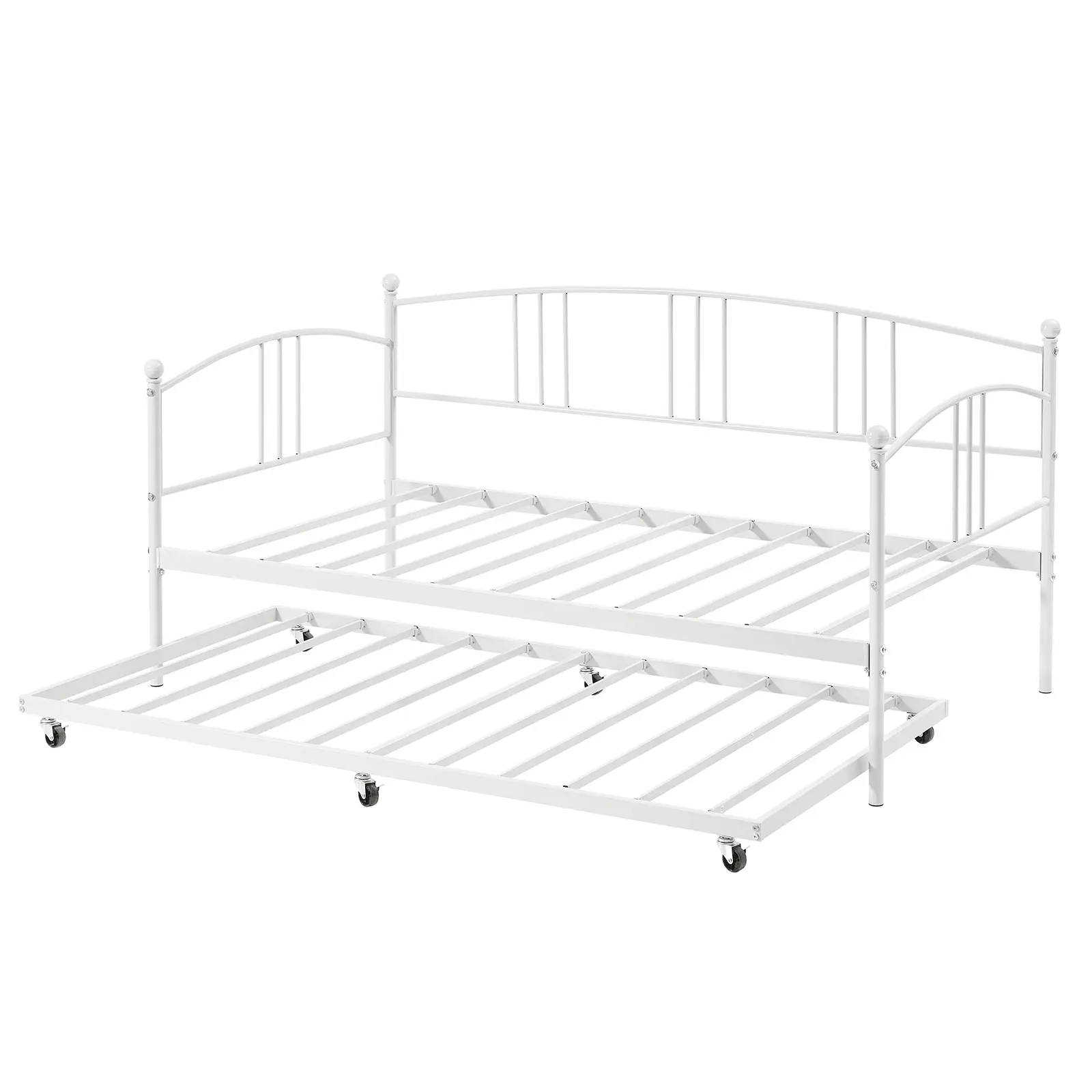 Independent Metal Sofa Daybed, Twin Size Single Convertible Sofa Bed with Arched Headboard, Stable Steel Slat Mattress Base No Extra Trundle Included