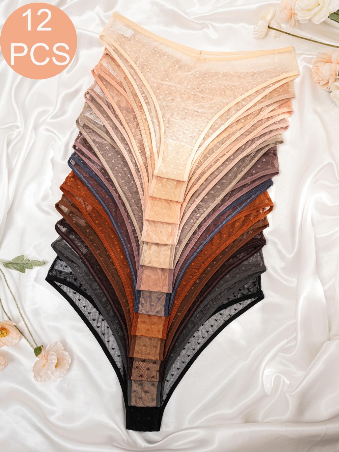 【Plus Size】all Over Heart Print Bow Front Sheer Thong, Pastel Underwear for Women, Soft Comfy Feminine Breathable Panty Thong Bottom for Daily Wear, Panties for Women, Women's Underwear for All Seasons