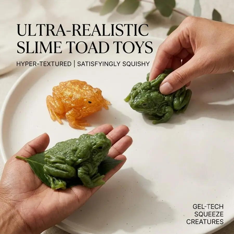 Realistic Hand-Painted Toad Squeeze Toy Stress Relief Sensory Squishy – Prank Stress Relief Anger Releasing Gadget, Super Soft Muddy Texture, Creative Desktop Ornament, Adult Relaxation Tool
