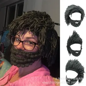 2026 New Creative Funny Wig Big Beard Hat Handmade Knitted Hairpiece Reggae Dreadlock Wig Cap