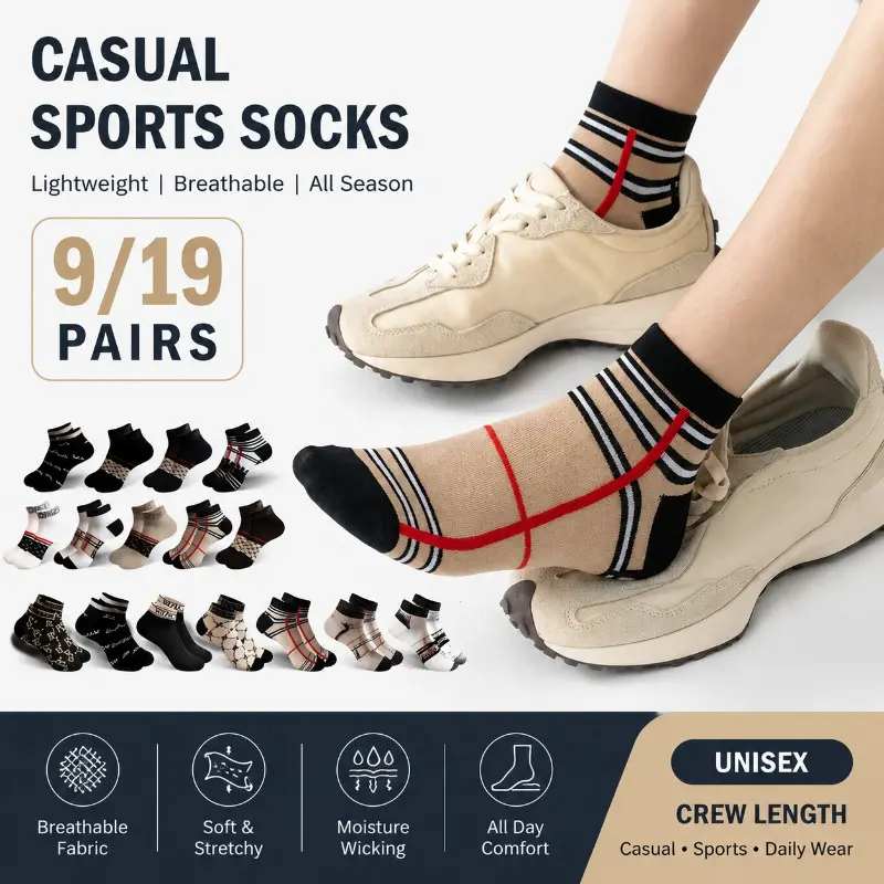 Moisture Wicking Crew Socks (9/19 Pairs) for Women and Men, Breathable Fabric for All-Season Sports and Daily Wear, Socks For Women