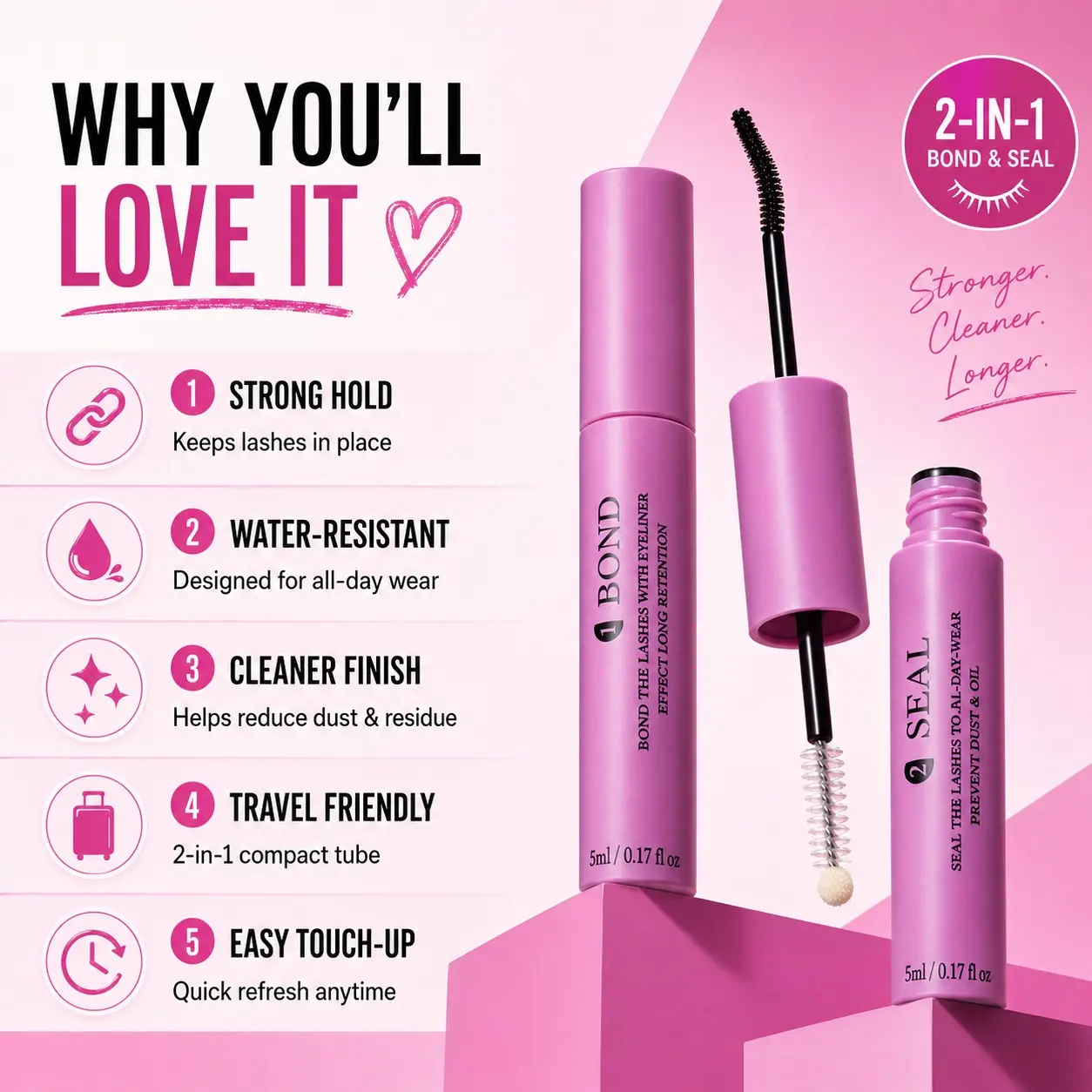 Ceibam 3-In-1 Cluster Lashes Kit, Eyelash Extensions, Waterproof Long-Lasting Eyelash Bonding Glue, Latex-Free Cosmetic, Bond & Seal for Lash Clusters, Waterproof Lash Sealer