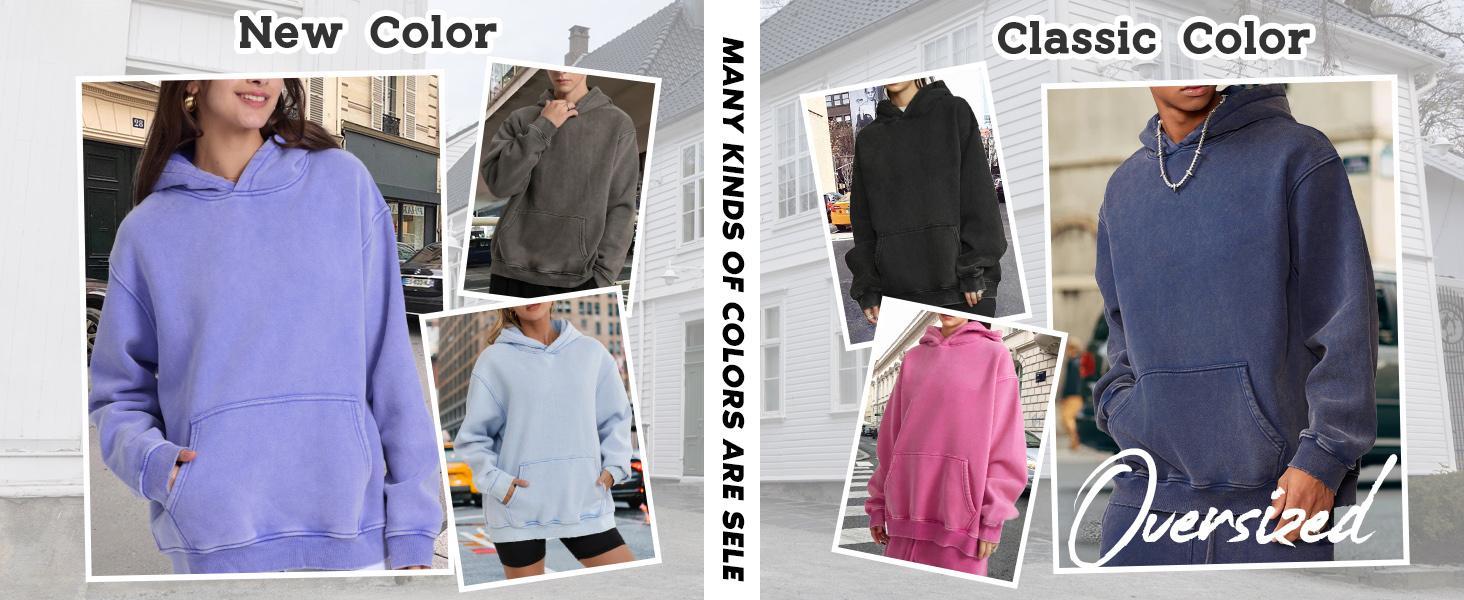 Womens Oversized Hoodie Couples Heavyweight Hoodies Vintage Acid Wash Hoodie Cotton Fleece Hoodies for Women