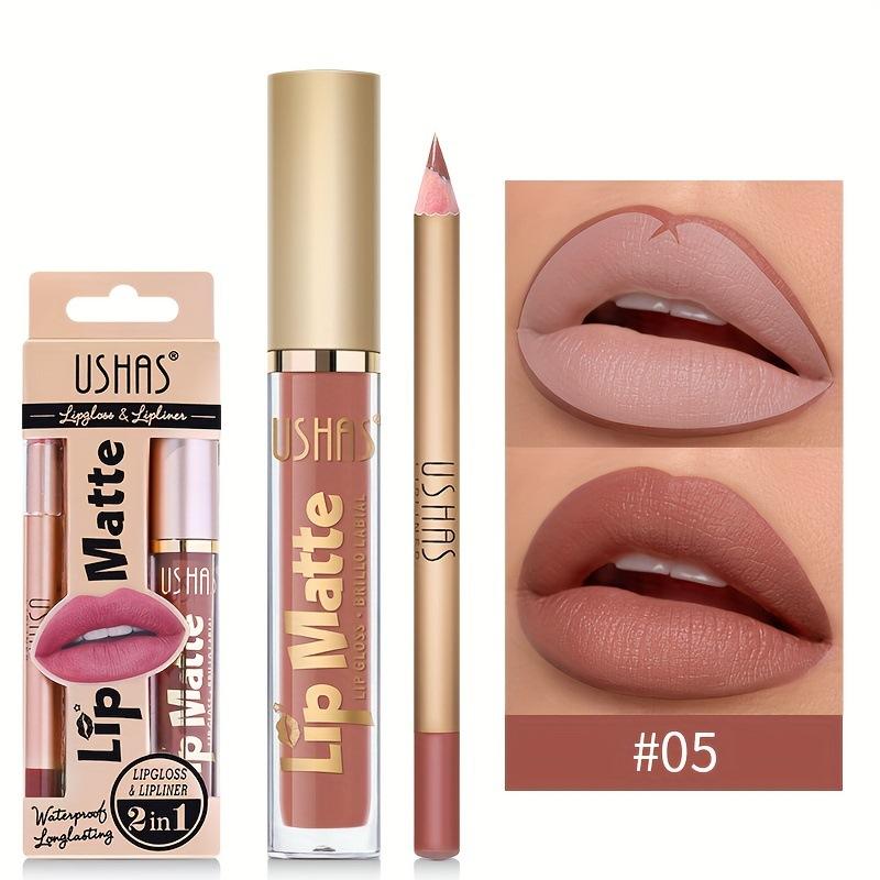 2-in-1 Lip Gloss & Lip Liner Duo – Double-Ended, Long-Lasting, Non-Sticky, High Shine + Matte Liner, Waterproof, No Bleeding, All-in-One Lip Makeup