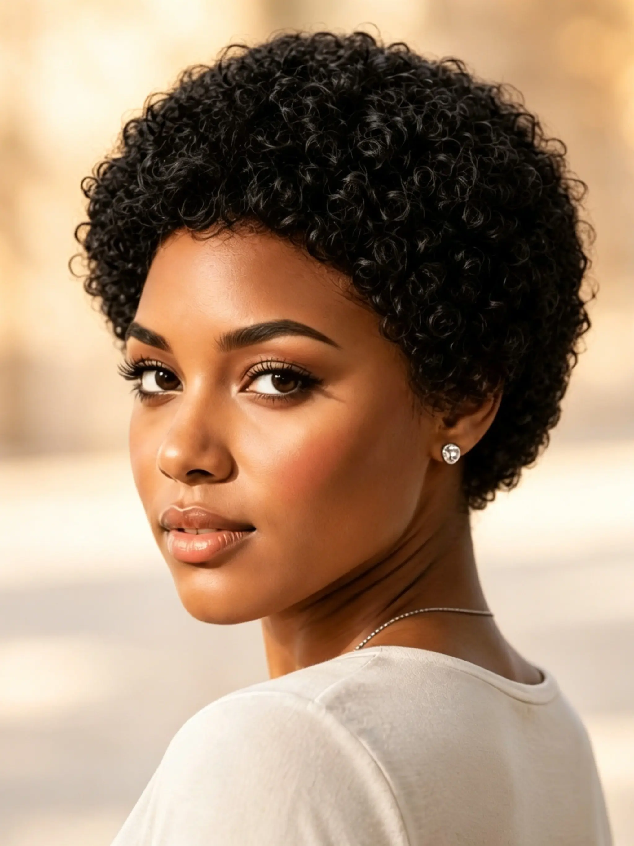 6 Inches Kinky Curly Brazilian Remy Human Hair Wig with Bangs, Short Pixie Cut Wig, Natural Look, Easy Maintenance, Perfect for Daily Wear