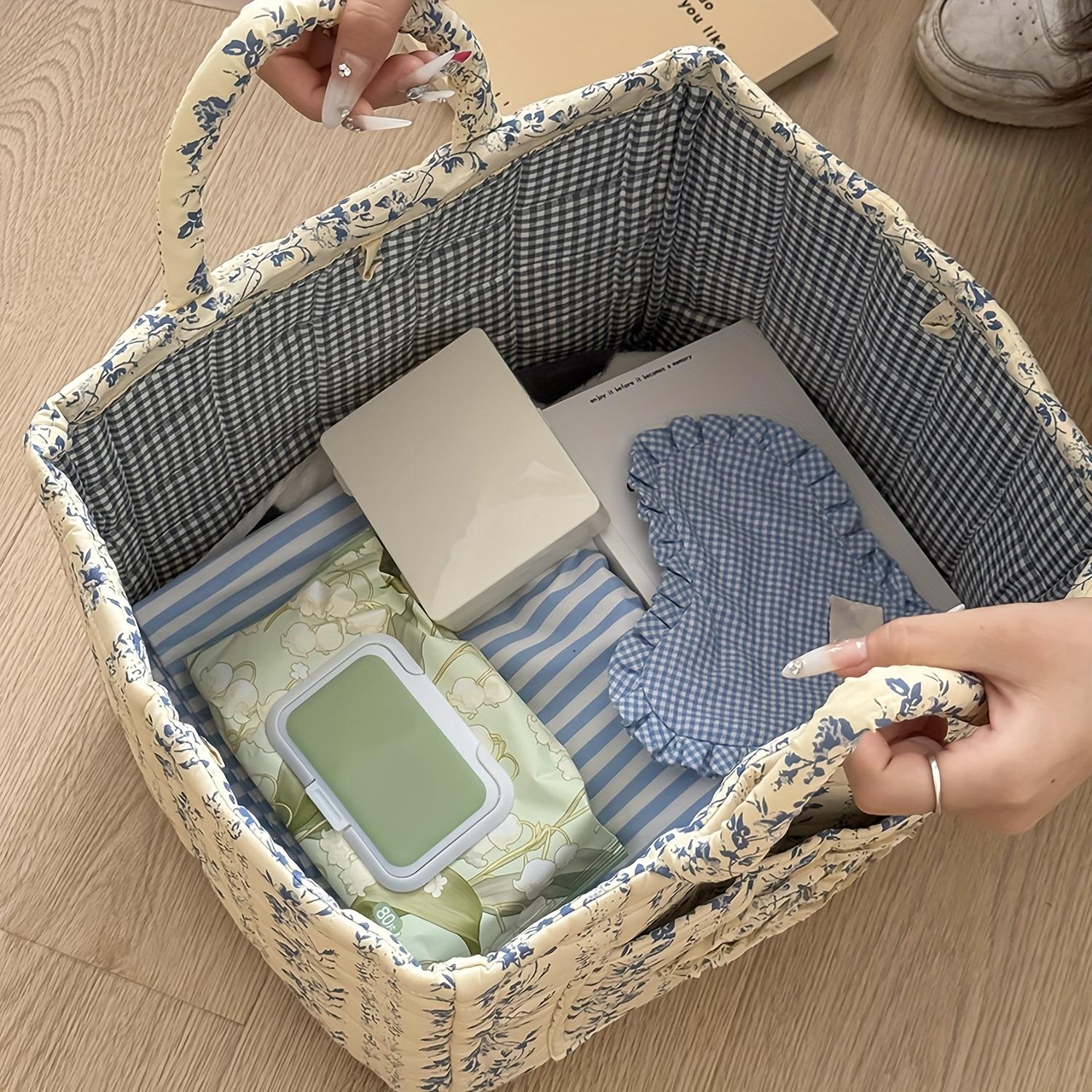 Large Foldable Bohemian French Style Rattan Woven Laundry Basket Vintage French Woven Storage Box with Open Multi Hamper for Clothes Toys Socks & Underwear Organization Canvas Basket Suitable for Room Bathroom Bedroom Shelf Baskets